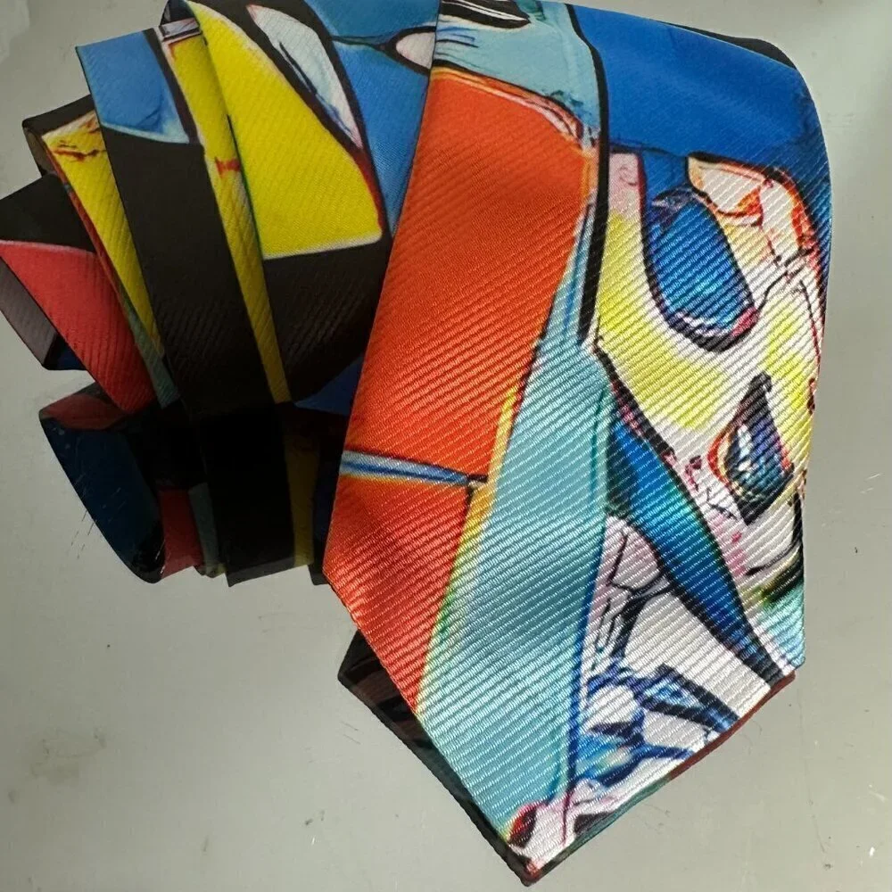 Tie Designer Menswear Necktie Mid Century Patchwork Blue Modernist Abstract Art